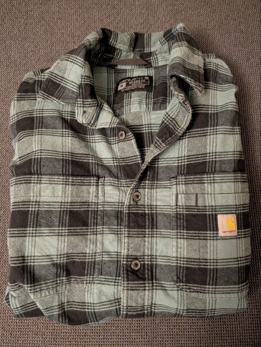 Carhartt Mint Green and Black Plaid Workshirt